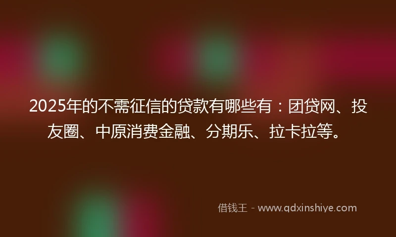 2025年的不需征信的贷款有哪些有：团贷网、投友圈、中原消费金融、分期乐、拉卡拉等。