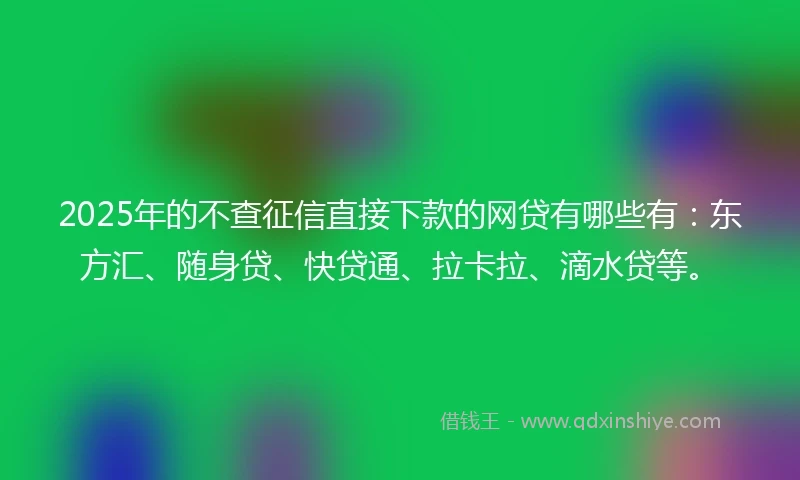 2025年的不查征信直接下款的网贷有哪些有：东方汇、随身贷、快贷通、拉卡拉、滴水贷等。