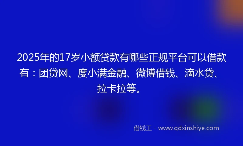 2025年的17岁小额贷款有哪些正规平台可以借款有：团贷网、度小满金融、微博借钱、滴水贷、拉卡拉等。