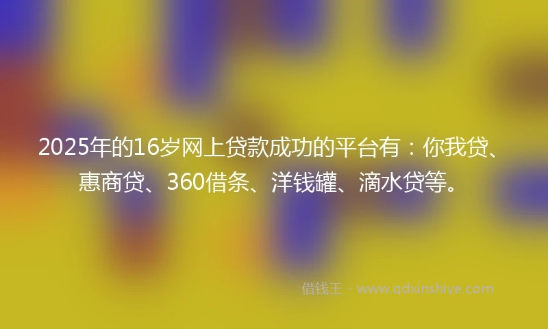 2025年的16岁网上贷款成功的平台有：你我贷、惠商贷、360借条、洋钱罐、滴水贷等。