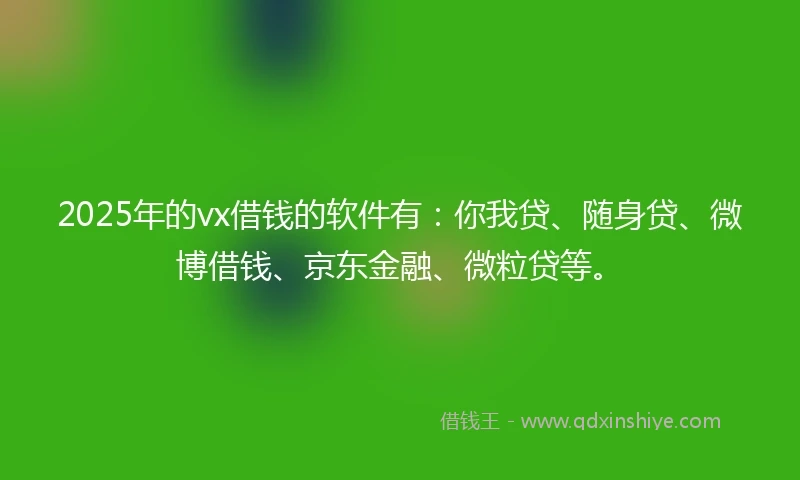 2025年的vx借钱的软件有：你我贷、随身贷、微博借钱、京东金融、微粒贷等。
