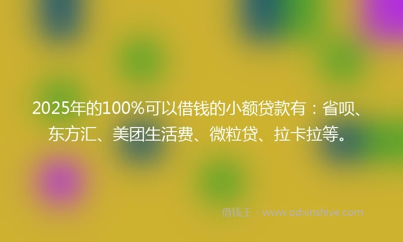 2025年的100%可以借钱的小额贷款有：省呗、东方汇、美团生活费、微粒贷、拉卡拉等。