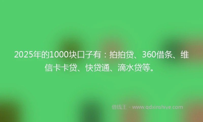 2025年的1000块口子有：拍拍贷、360借条、维信卡卡贷、快贷通、滴水贷等。