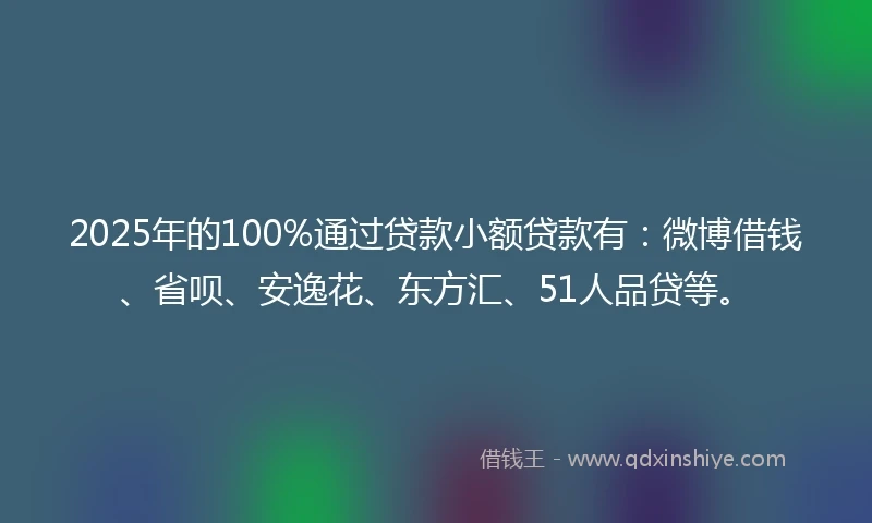2025年的100%通过贷款小额贷款有：微博借钱、省呗、安逸花、东方汇、51人品贷等。