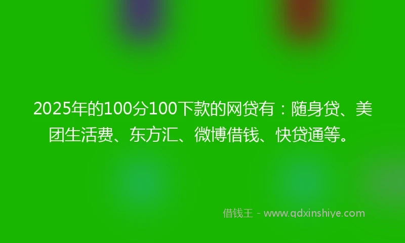 2025年的100分100下款的网贷有：随身贷、美团生活费、东方汇、微博借钱、快贷通等。
