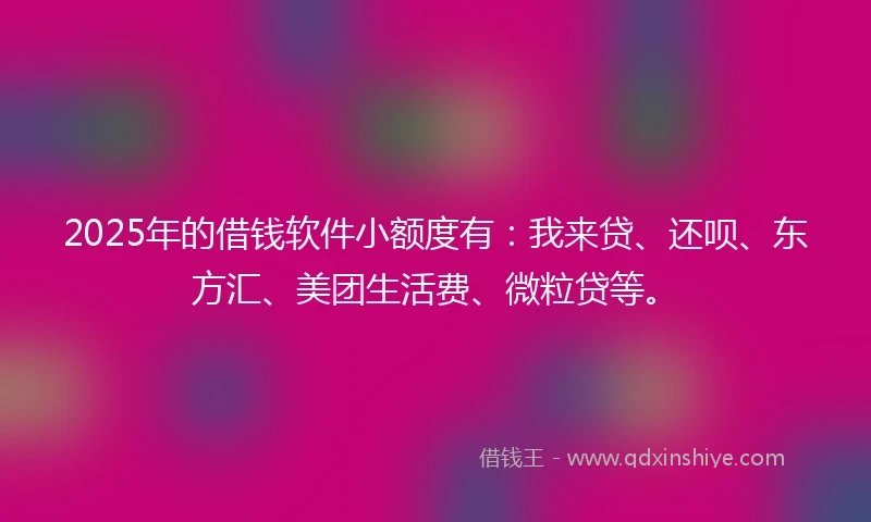 2025年的借钱软件小额度有：我来贷、还呗、东方汇、美团生活费、微粒贷等。