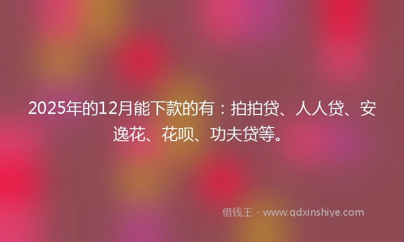 2025年的12月能下款的有：拍拍贷、人人贷、安逸花、花呗、功夫贷等。
