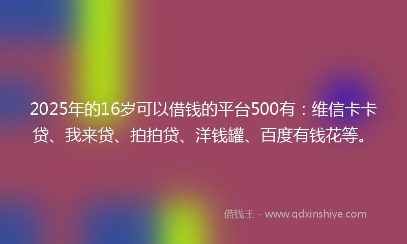 2025年的16岁可以借钱的平台500有：维信卡卡贷、我来贷、拍拍贷、洋钱罐、百度有钱花等。