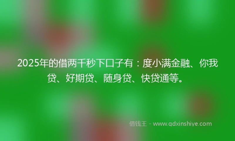 2025年的借两千秒下口子有：度小满金融、你我贷、好期贷、随身贷、快贷通等。