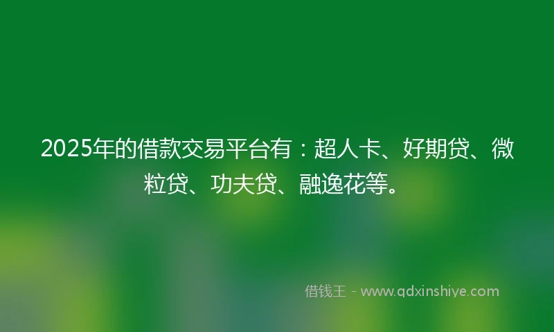 2025年的借款交易平台有：超人卡、好期贷、微粒贷、功夫贷、融逸花等。