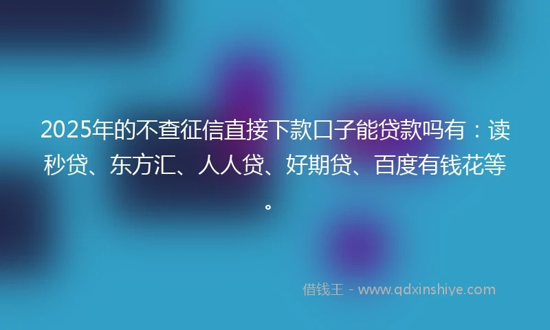 2025年的不查征信直接下款口子能贷款吗有：读秒贷、东方汇、人人贷、好期贷、百度有钱花等。