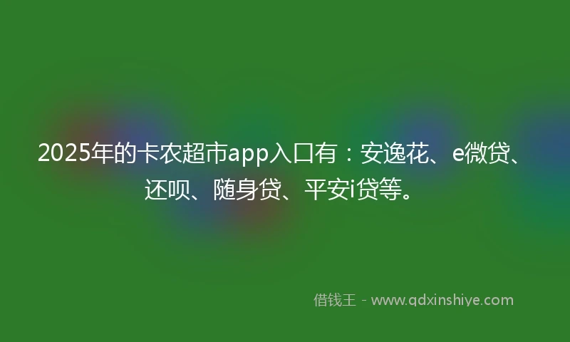 2025年的卡农超市app入口有：安逸花、e微贷、还呗、随身贷、平安i贷等。