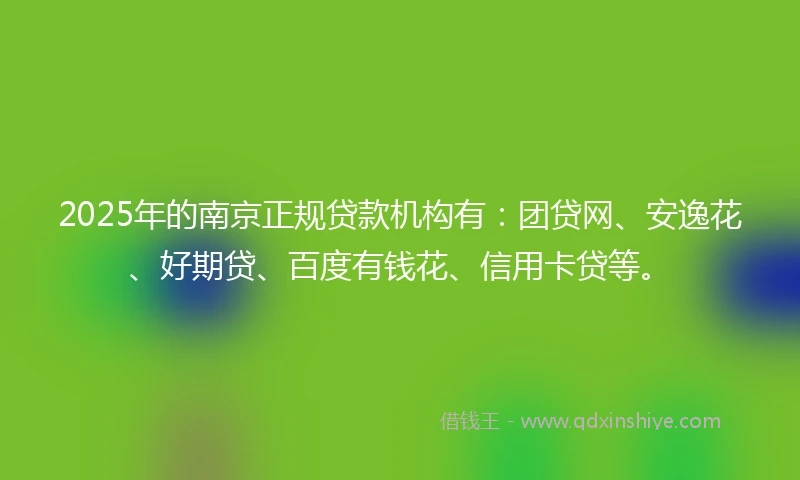 2025年的南京正规贷款机构有：团贷网、安逸花、好期贷、百度有钱花、信用卡贷等。