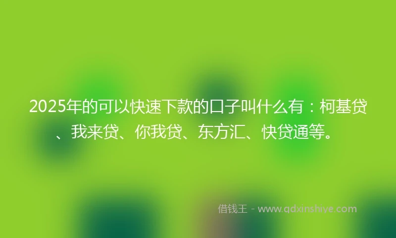2025年的可以快速下款的口子叫什么有：柯基贷、我来贷、你我贷、东方汇、快贷通等。