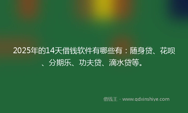2025年的14天借钱软件有哪些有：随身贷、花呗、分期乐、功夫贷、滴水贷等。
