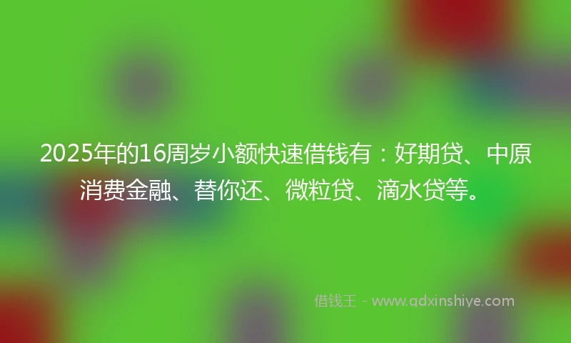 2025年的16周岁小额快速借钱有：好期贷、中原消费金融、替你还、微粒贷、滴水贷等。