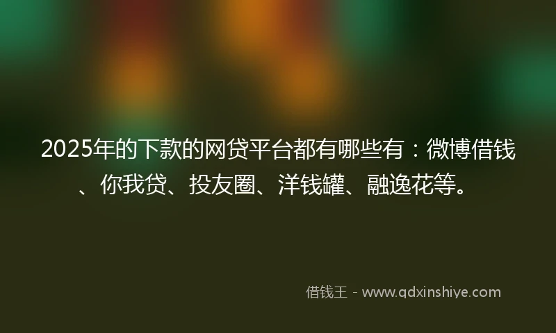 2025年的下款的网贷平台都有哪些有：微博借钱、你我贷、投友圈、洋钱罐、融逸花等。