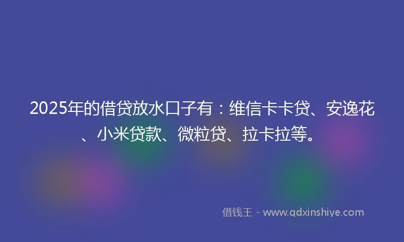 2025年的借贷放水口子有：维信卡卡贷、安逸花、小米贷款、微粒贷、拉卡拉等。