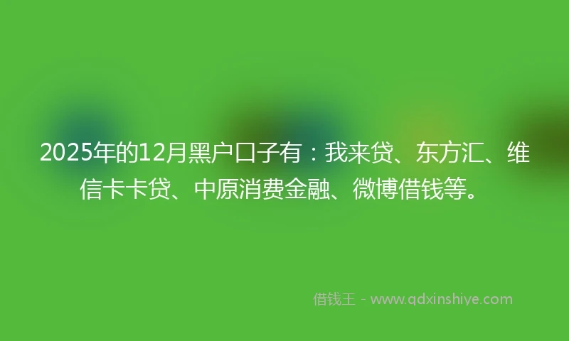 2025年的12月黑户口子有：我来贷、东方汇、维信卡卡贷、中原消费金融、微博借钱等。