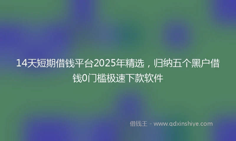 14天短期借钱平台2025年精选，归纳五个黑户借钱0门槛极速下款软件