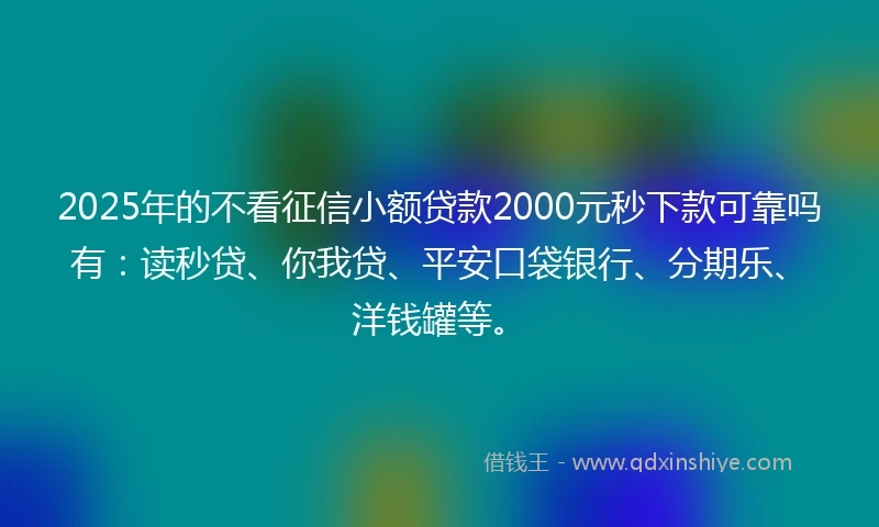 2025年的不看征信小额贷款2000元秒下款可靠吗有：读秒贷、你我贷、平安口袋银行、分期乐、洋钱罐等。
