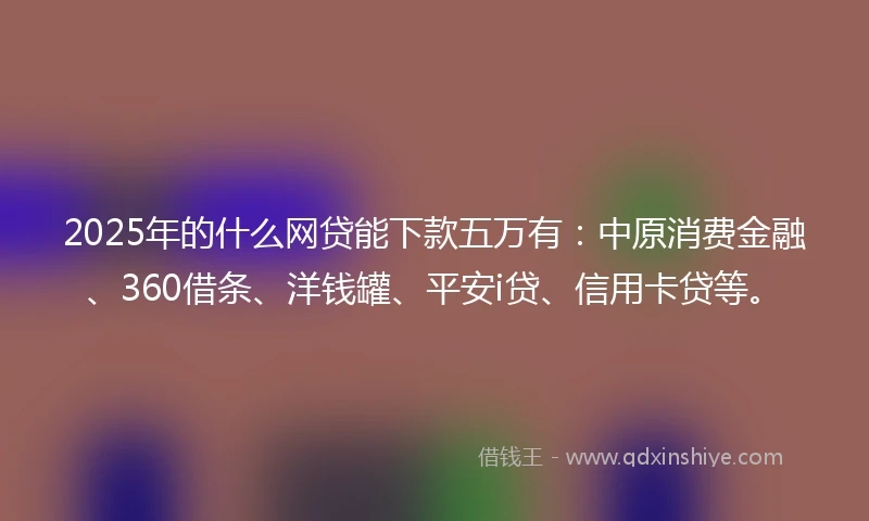 2025年的什么网贷能下款五万有：中原消费金融、360借条、洋钱罐、平安i贷、信用卡贷等。