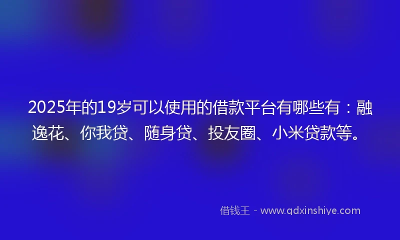 2025年的19岁可以使用的借款平台有哪些有：融逸花、你我贷、随身贷、投友圈、小米贷款等。