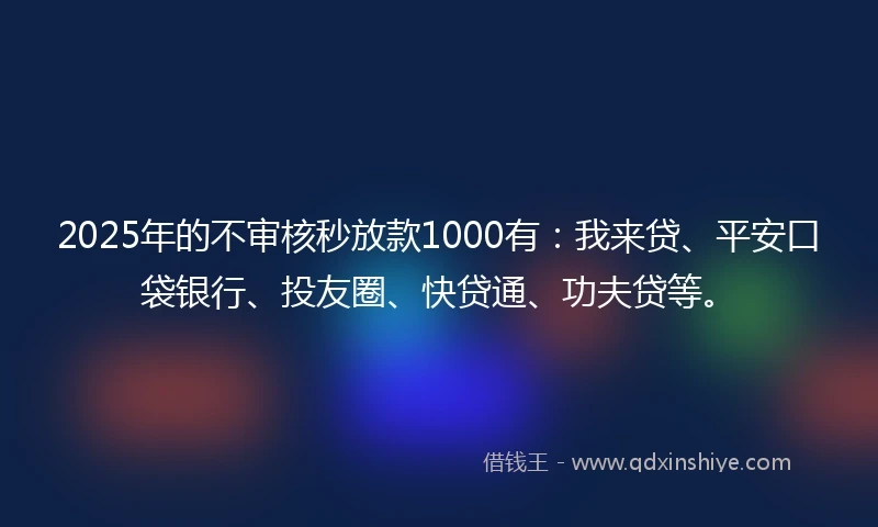 2025年的不审核秒放款1000有：我来贷、平安口袋银行、投友圈、快贷通、功夫贷等。