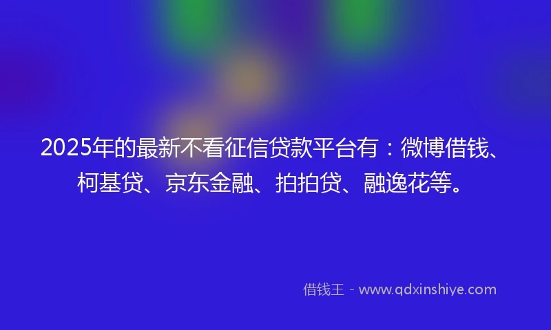 2025年的最新不看征信贷款平台有：微博借钱、柯基贷、京东金融、拍拍贷、融逸花等。
