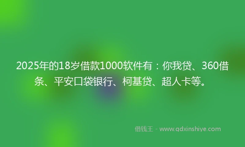 2025年的18岁借款1000软件有：你我贷、360借条、平安口袋银行、柯基贷、超人卡等。