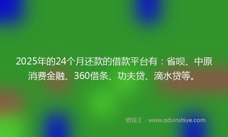 2025年的24个月还款的借款平台有：省呗、中原消费金融、360借条、功夫贷、滴水贷等。