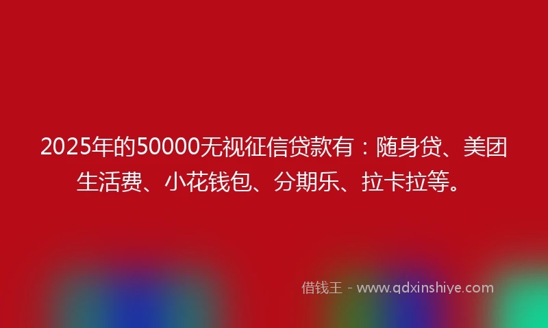 2025年的50000无视征信贷款有：随身贷、美团生活费、小花钱包、分期乐、拉卡拉等。