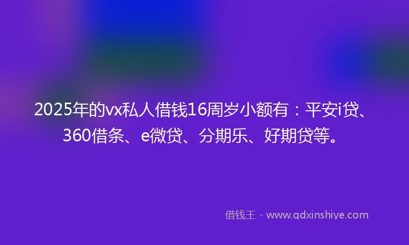 2025年的vx私人借钱16周岁小额有：平安i贷、360借条、e微贷、分期乐、好期贷等。