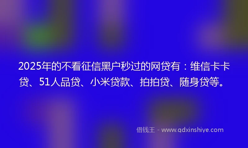 2025年的不看征信黑户秒过的网贷有：维信卡卡贷、51人品贷、小米贷款、拍拍贷、随身贷等。