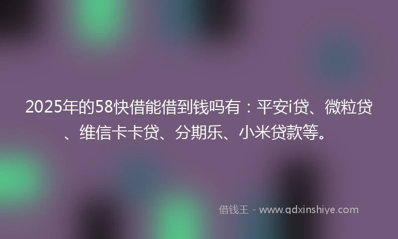 2025年的58快借能借到钱吗有：平安i贷、微粒贷、维信卡卡贷、分期乐、小米贷款等。