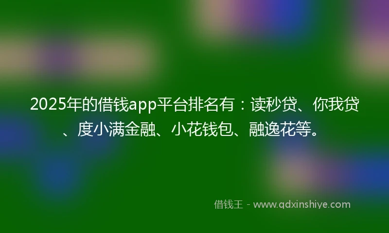 2025年的借钱app平台排名有：读秒贷、你我贷、度小满金融、小花钱包、融逸花等。