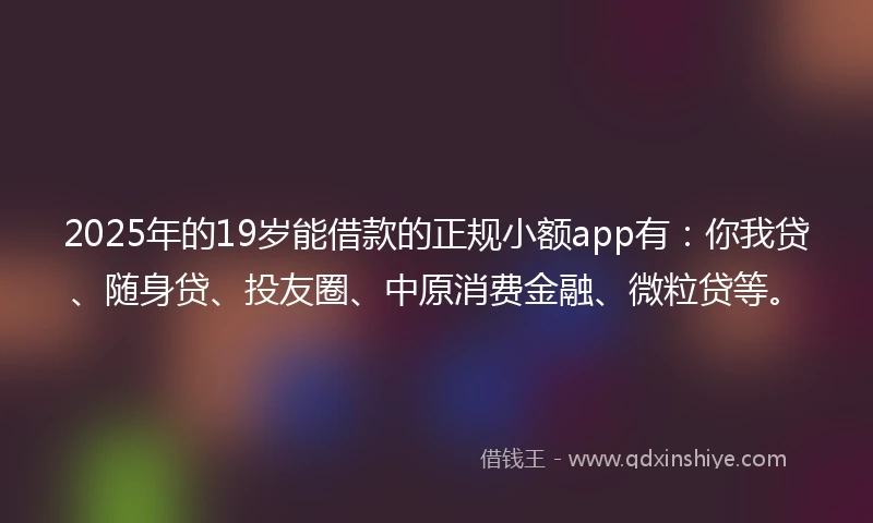 2025年的19岁能借款的正规小额app有：你我贷、随身贷、投友圈、中原消费金融、微粒贷等。