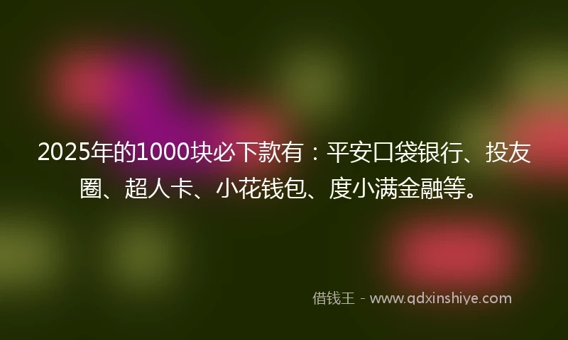 2025年的1000块必下款有：平安口袋银行、投友圈、超人卡、小花钱包、度小满金融等。