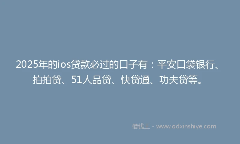 2025年的ios贷款必过的口子有：平安口袋银行、拍拍贷、51人品贷、快贷通、功夫贷等。