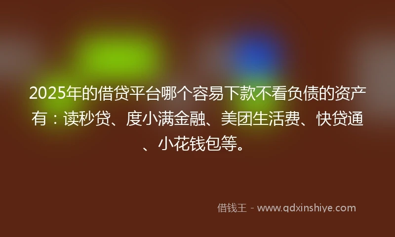 2025年的借贷平台哪个容易下款不看负债的资产有：读秒贷、度小满金融、美团生活费、快贷通、小花钱包等。