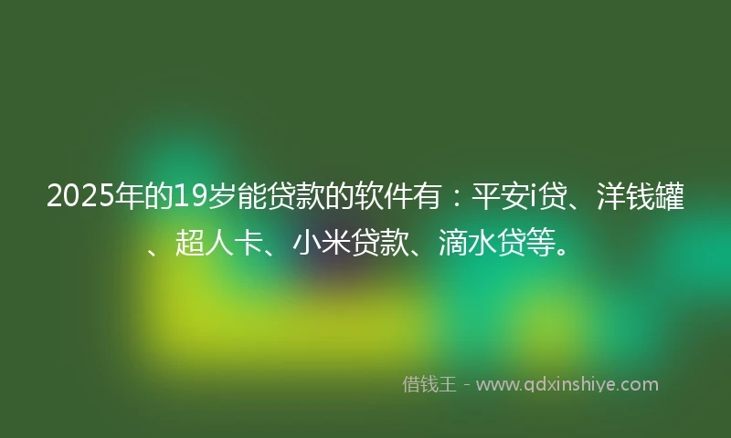 2025年的19岁能贷款的软件有：平安i贷、洋钱罐、超人卡、小米贷款、滴水贷等。