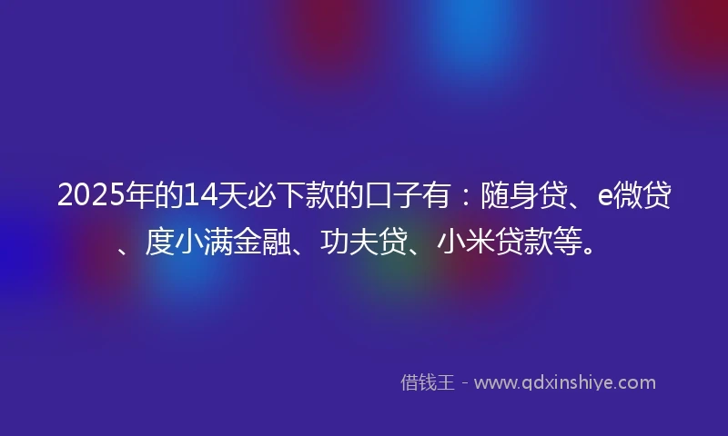 2025年的14天必下款的口子有：随身贷、e微贷、度小满金融、功夫贷、小米贷款等。