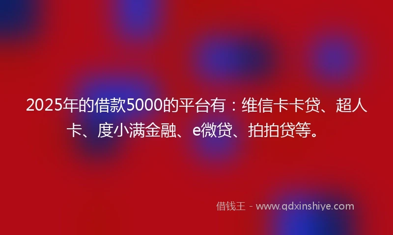 2025年的借款5000的平台有：维信卡卡贷、超人卡、度小满金融、e微贷、拍拍贷等。