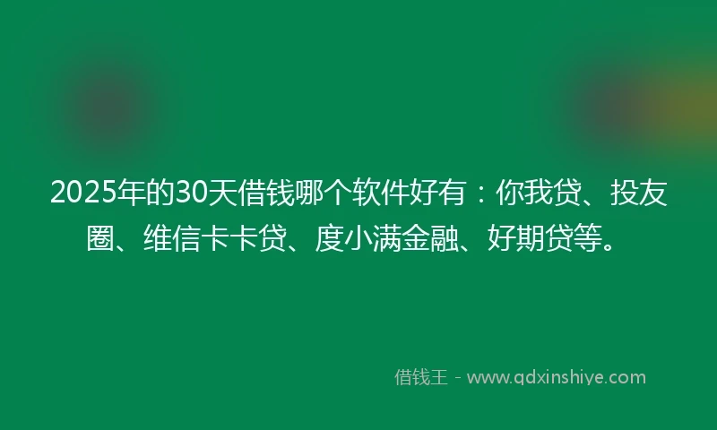 2025年的30天借钱哪个软件好有：你我贷、投友圈、维信卡卡贷、度小满金融、好期贷等。