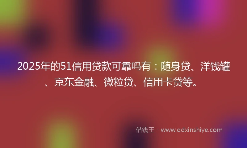 2025年的51信用贷款可靠吗有：随身贷、洋钱罐、京东金融、微粒贷、信用卡贷等。