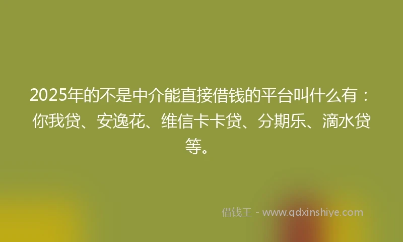 2025年的不是中介能直接借钱的平台叫什么有：你我贷、安逸花、维信卡卡贷、分期乐、滴水贷等。