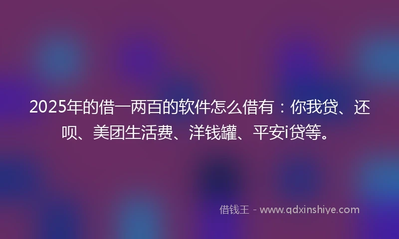 2025年的借一两百的软件怎么借有：你我贷、还呗、美团生活费、洋钱罐、平安i贷等。