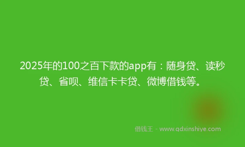 2025年的100之百下款的app有：随身贷、读秒贷、省呗、维信卡卡贷、微博借钱等。