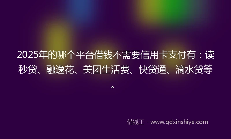 2025年的哪个平台借钱不需要信用卡支付有：读秒贷、融逸花、美团生活费、快贷通、滴水贷等。
