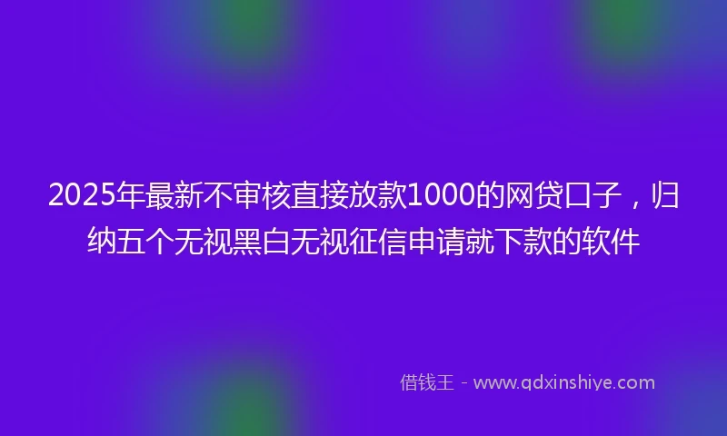 2025年最新不审核直接放款1000的网贷口子，归纳五个无视黑白无视征信申请就下款的软件